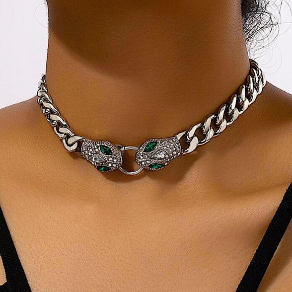 Silver Snake Necklace, Cuban, Stainless Steel, Choker - Picture 1 of 3